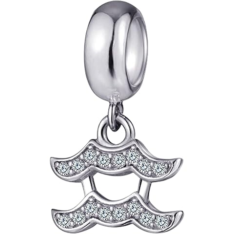 12 Zodiac Constellation Pendant Charms with Clear CZ, 925 Sterling Silver Horoscope...