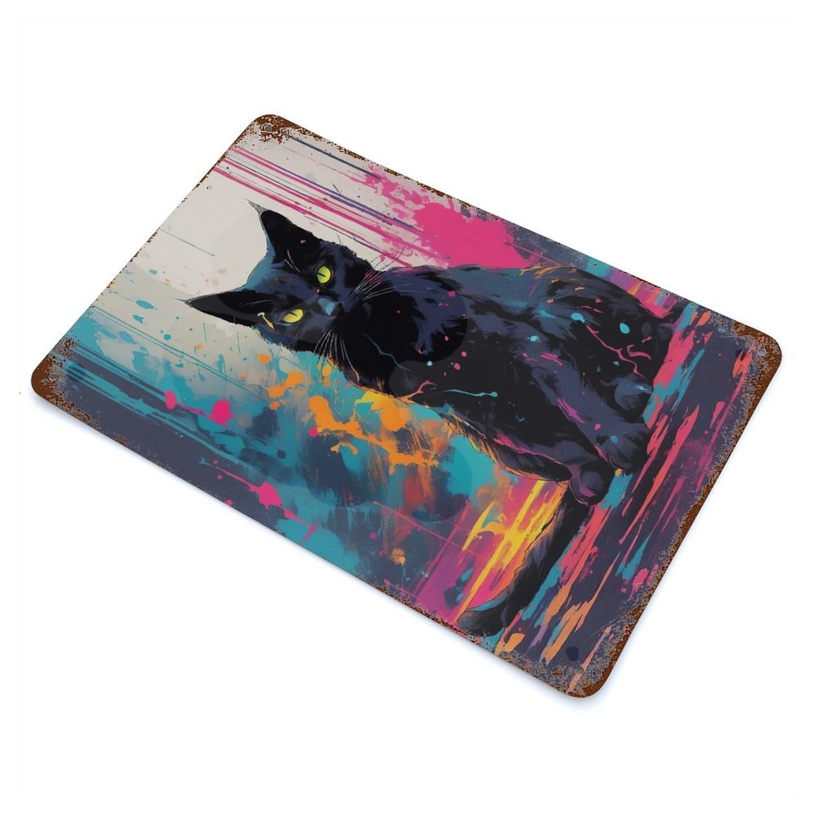 Cat004 Weathered Tin Sign 11.8"x7.9", Ideal for Shed, Workshop And Garage Wall Decor