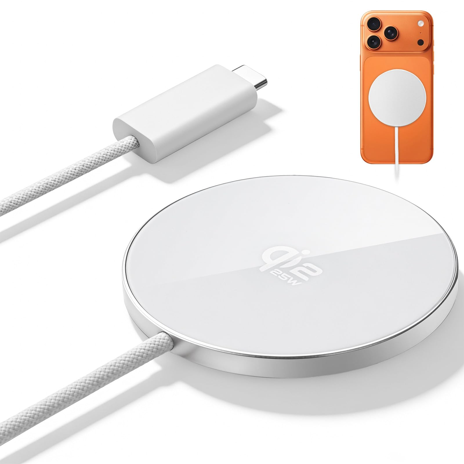 FEEKI Mag Safe充電器 25W Qi2認証 マグネット式 ワイヤレス充電器 急速充電 対応iPhone17/16シリーズ(iOS 26バージョン以降) 超薄軽量 過熱保護 短絡保護機能付き 対応 iPhone15/14/13/12シリーズ＆Androidスマートフォン＆AirPods対応 Type-C接続 旅行・自宅・オフィス用 ホワイト