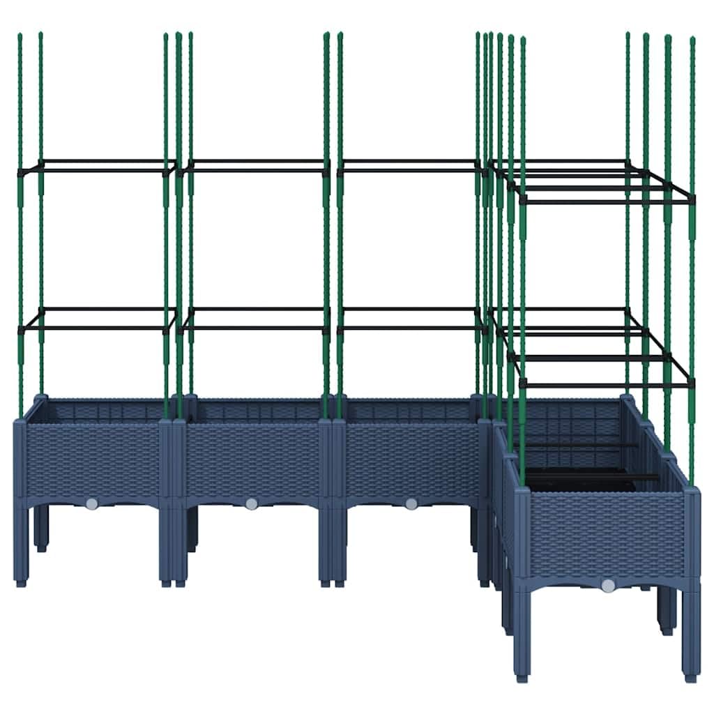Jardinera elevada con enrejado, color gris azulado, 160 x 120 x 142,5 cm, polipropileno, diseño moderno, robusto y duradero, maceta elevada para jardín, balcón y terraza