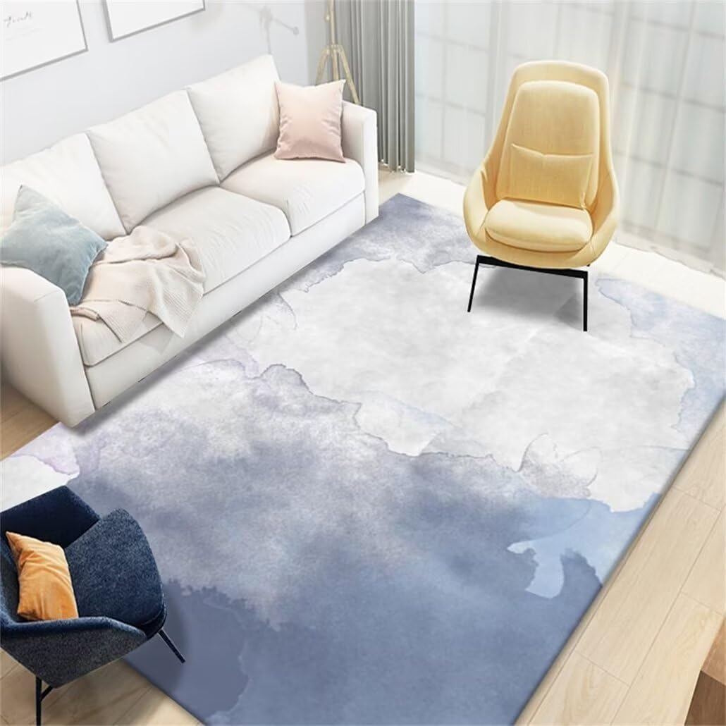 Tapis de damier abstrait bleu et gris pour un salon chic 140x210cm