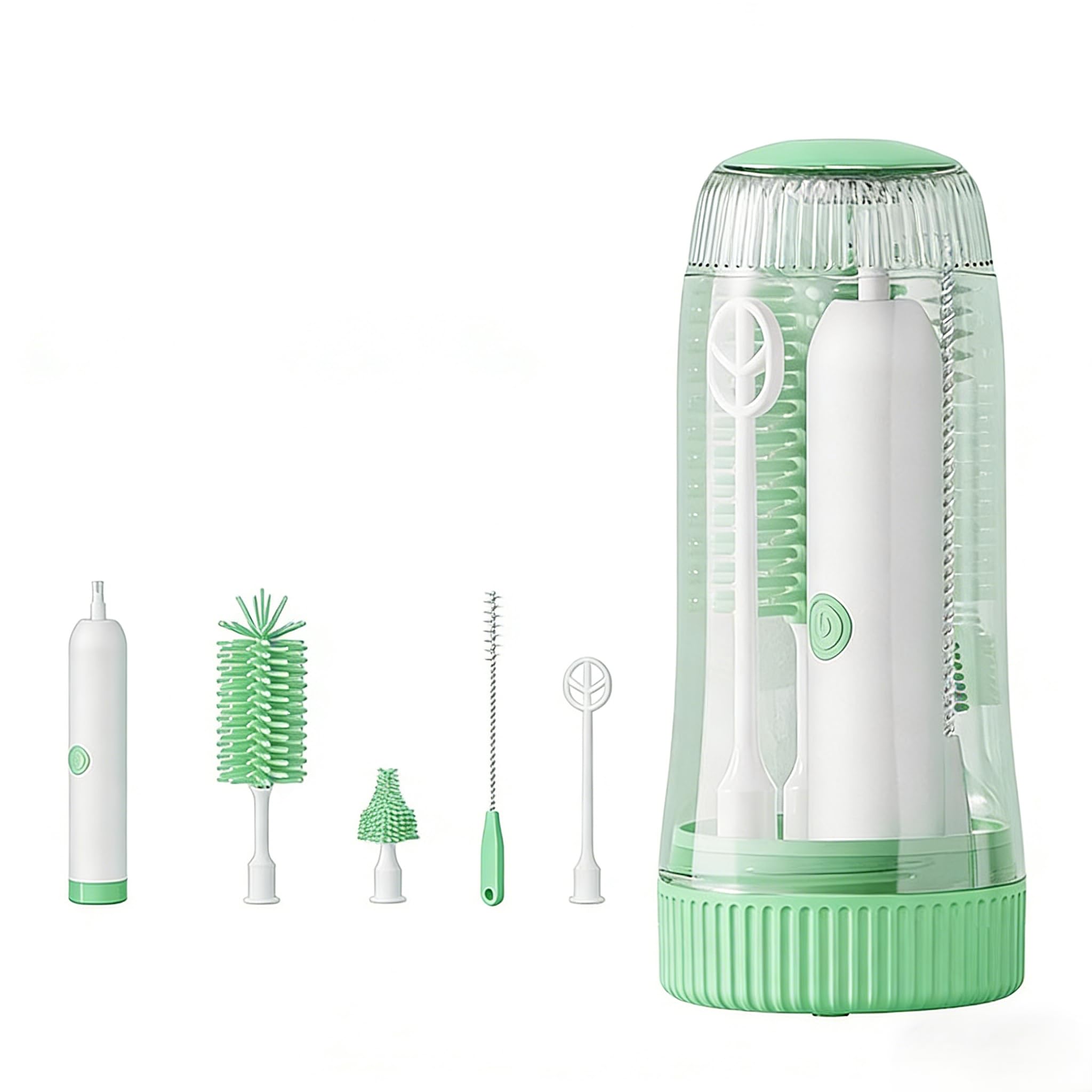 Brosse électrique en silicone 7-en-1 avec égouttoir et charge USB pour biberon et paille