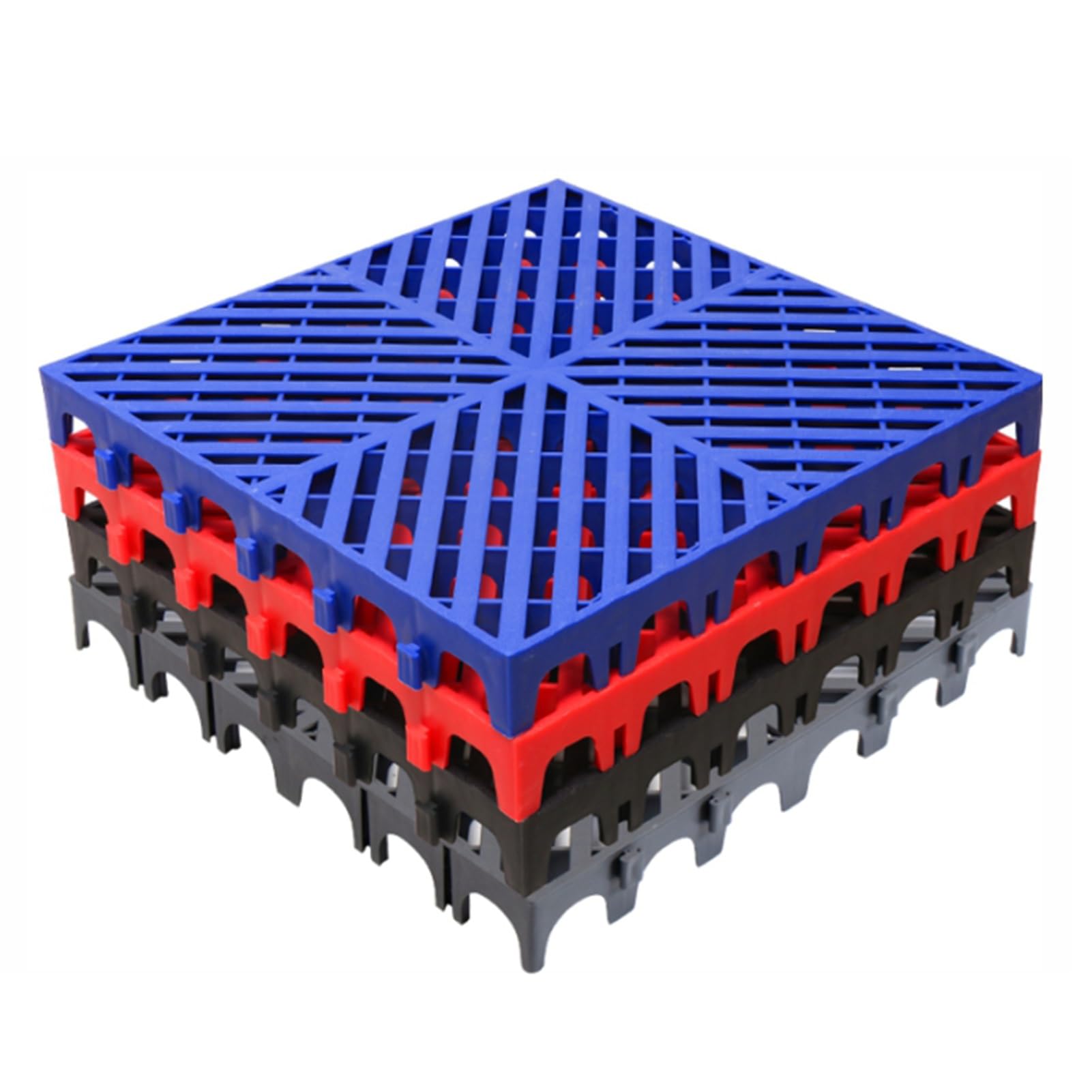 Modular Interlocking Mats PVC Modular Garage Floor Tiles Rubber Floor Drain Holes Non-Slip Splicing Drainage Mats for Indoor and Outdoor Use(Blue,50x50x4CM-4piece)