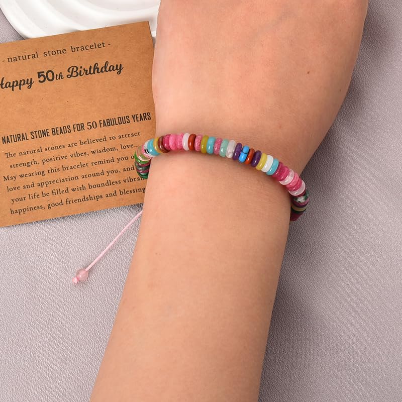 Image of Natural Stone Bracelet for Women Birthday Gifts for Mom Daughter Beaded Bracelets for Bestie Sister Bead Bracelet for Grandma