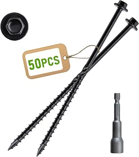 50-Pack #14 x 6" Heavy Duty Black Wood Structural Screws - Rust-Resistant Hex Head Timber Log Screws with Hex Socket