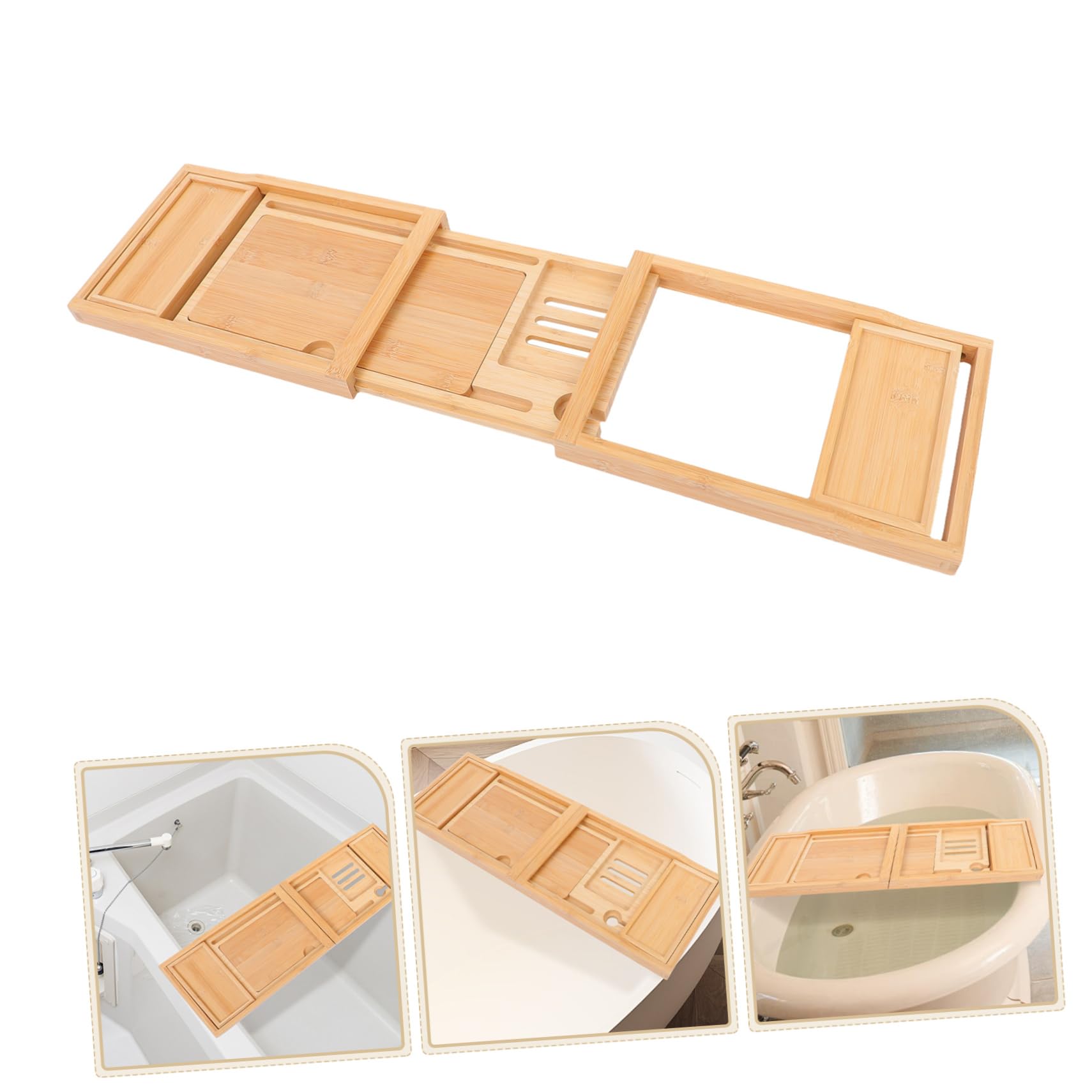iplusmile Bandeja De Bambú Ajustable Multifuncional para Bañera con Soporte para Teléfono Organizador De Baño