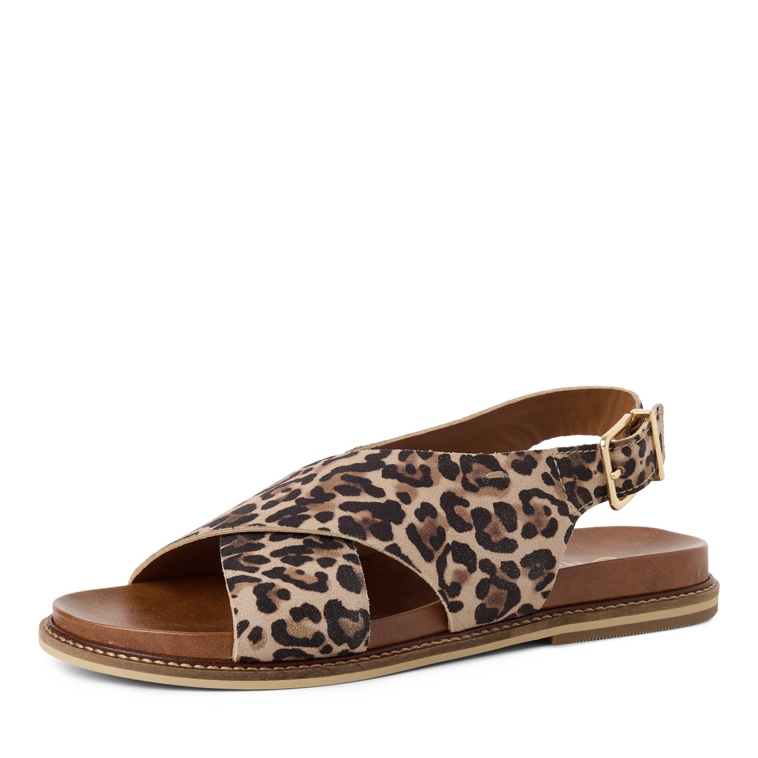 MARCO TOZZI Women Sandal footbed Leather Summery, beige (LEO BEIGE), 4 UK