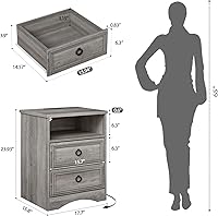Vista 3 de LGHM Set of 2 Nightstand with Charger Station Strip Lights, Large Night Stand with 2 Drawers,17.7" W Accent Bed Side Table and End Table with Large