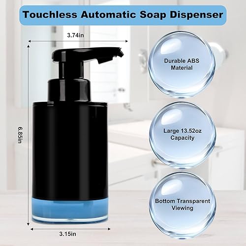 Miniatura 3 de Dispensador automático de jabón líquido para manos, dispensador de jabón para encimera de baño sin contacto de 13.52 onzas, dispensador de jabón