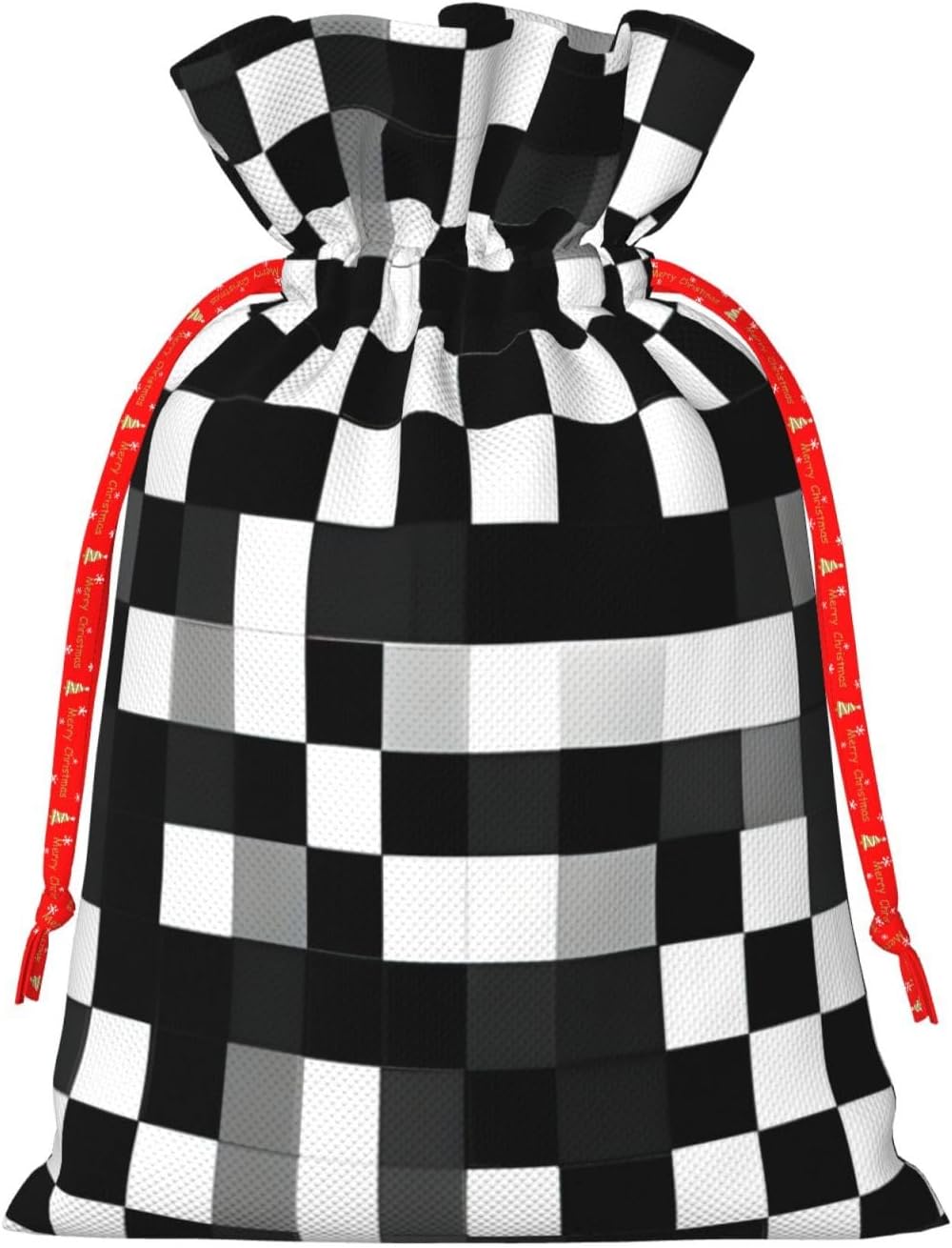 Black White Formula Checkered Pattern Print Gift Reusable Drawstring Pouches For Party Favors Seasonal Winter Celebration Bags