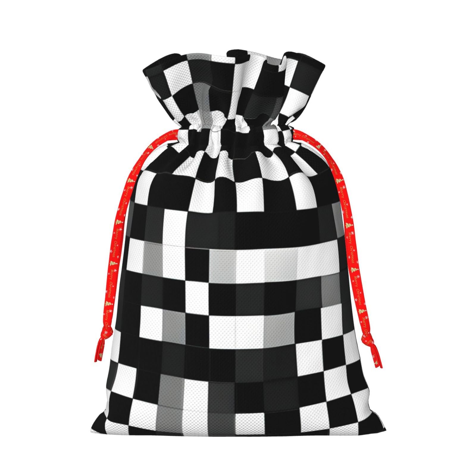 Black White Formula Checkered Pattern Print Gift Reusable Drawstring Pouches For Party Favors Seasonal Winter Celebration Bags