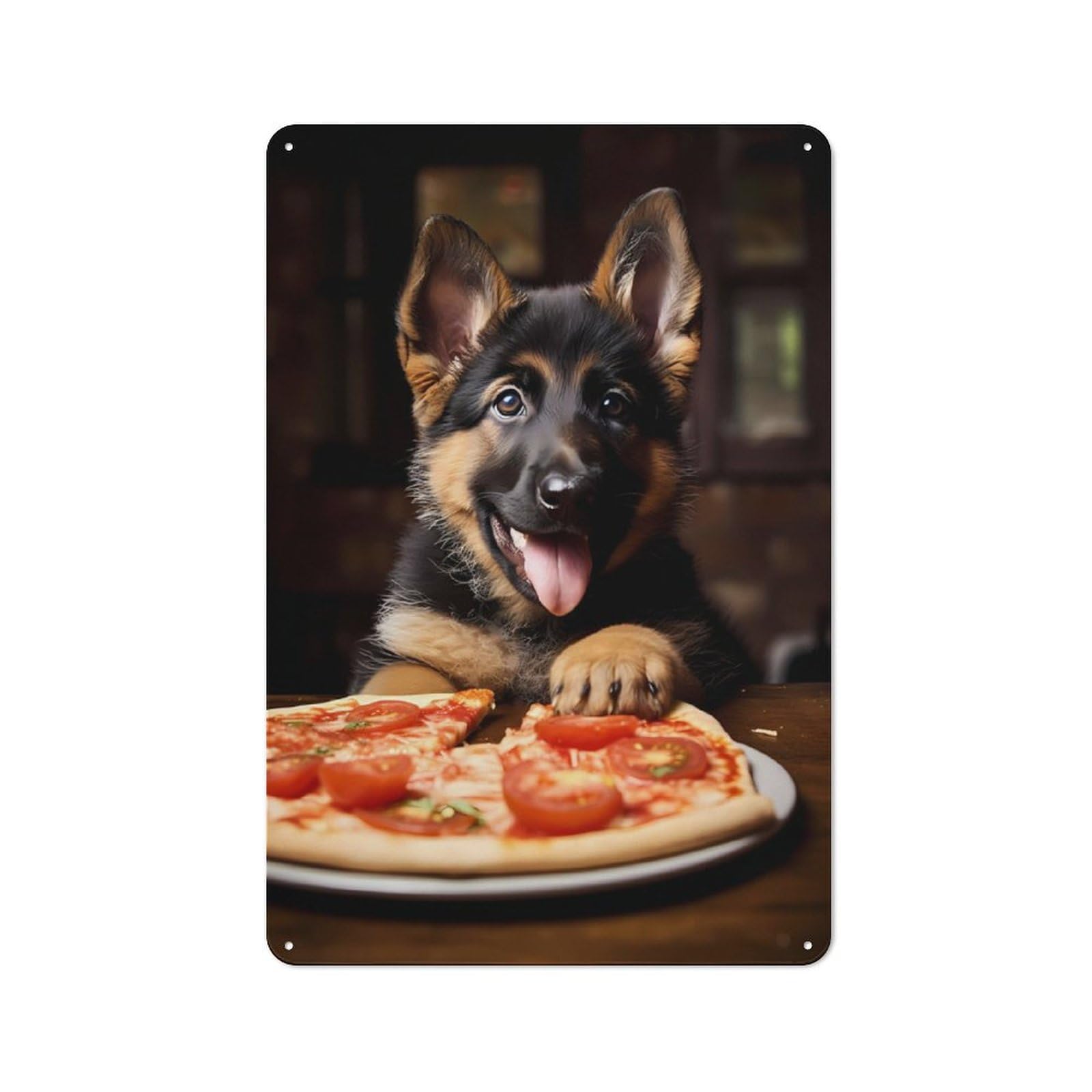 Junmoney German Shepherd Pizza Pup Retro Tin Sign 30X20cm For Workshop Wall, For Collectors Of Retro Metal Wall Decor
