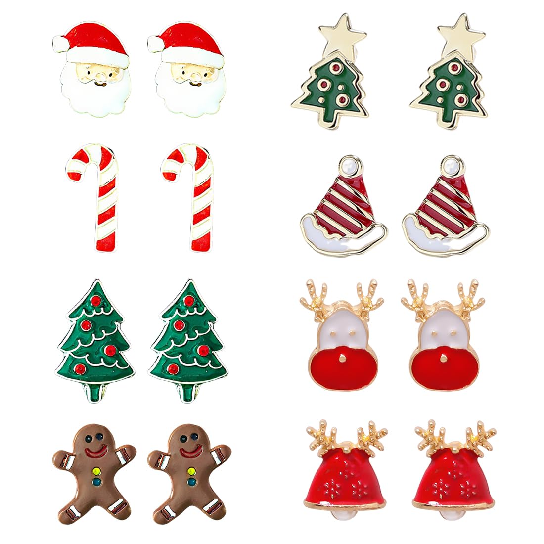 CASSIECA 12 Paia Di Orecchini Di Natale In Acciaio Inossidabile 316L – Simpatici Motivi: Babbo Natale, Pupazzo, Fiocco Di Neve E Altro - 2