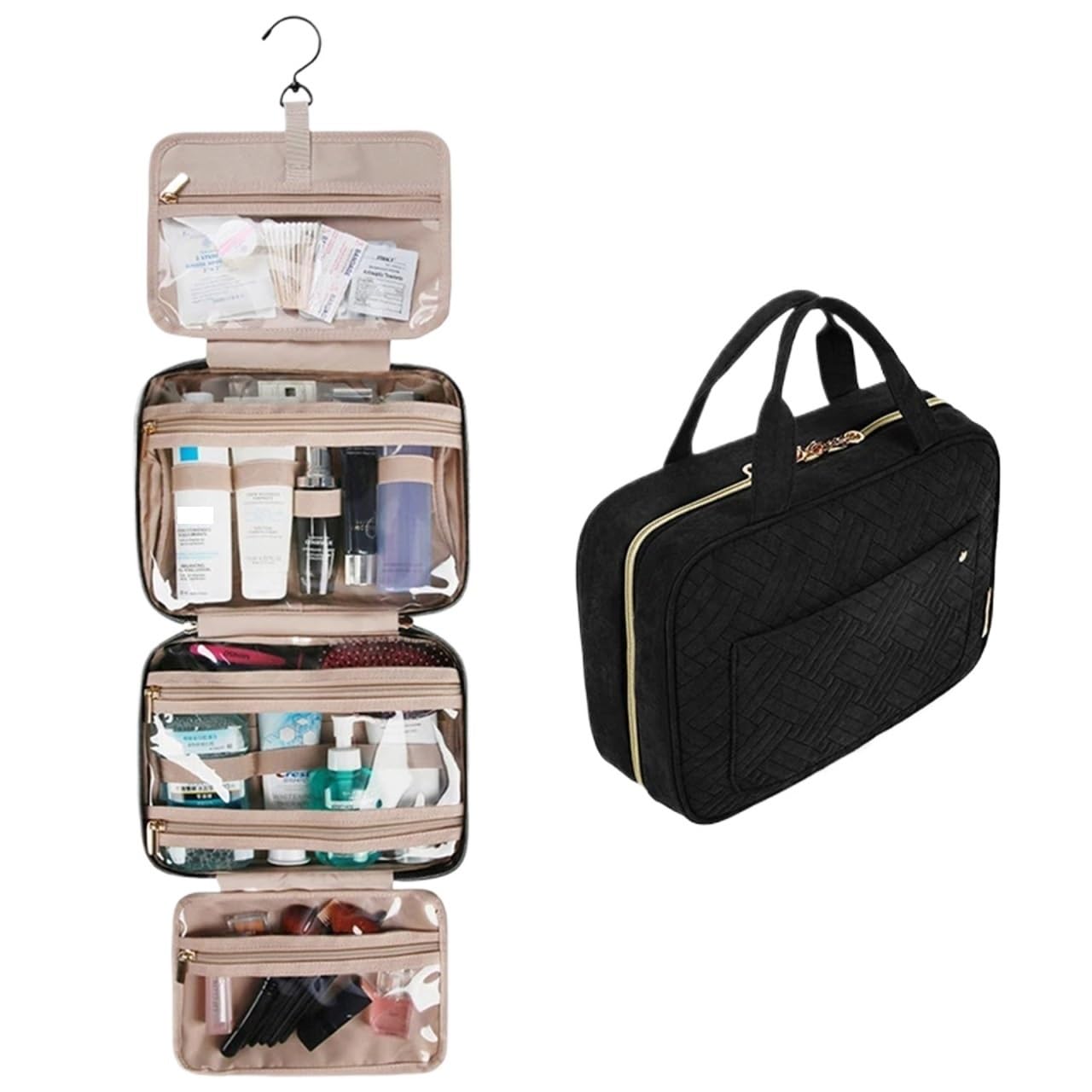 Neceser de Viaje Neceser de Maquillaje con Gancho for Colgar, Neceser Resistente al Agua, Organizador de Viaje for artículos de tocador organizadores de tamaño Completo(Yellow,M)