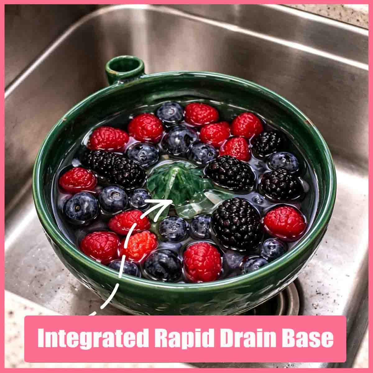 Self Spinning Berry Washing Bowl with Drain Holes,3D Printed 360 Degree Cleaning Fruit Swirl Colander Center Cone,Automatic Quick Kitchen Rinse washer for Berries Vegetables Serving (blue 2)