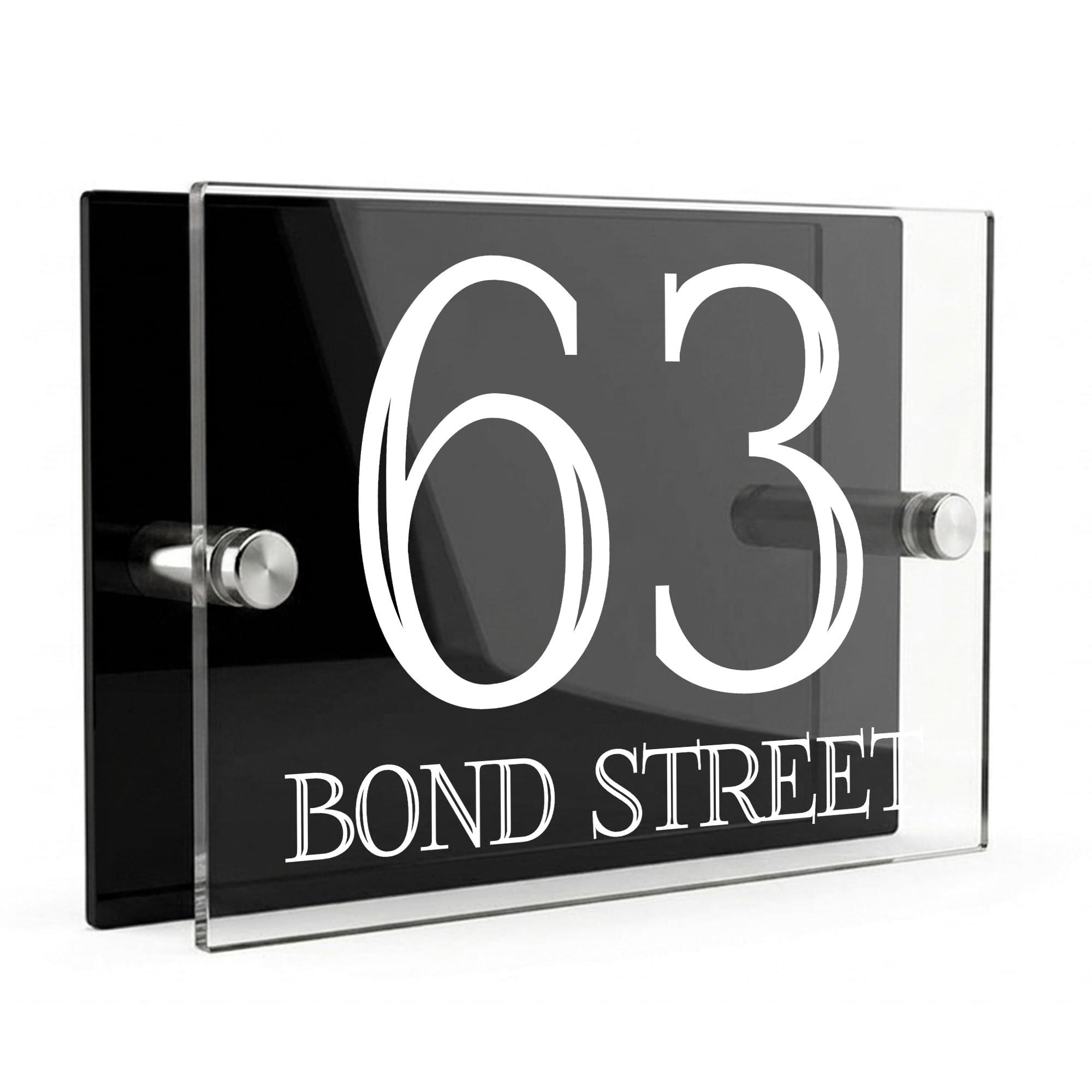 Housics Personalised House Number Sign, Black Acrylic, 200x130mm, Design 5