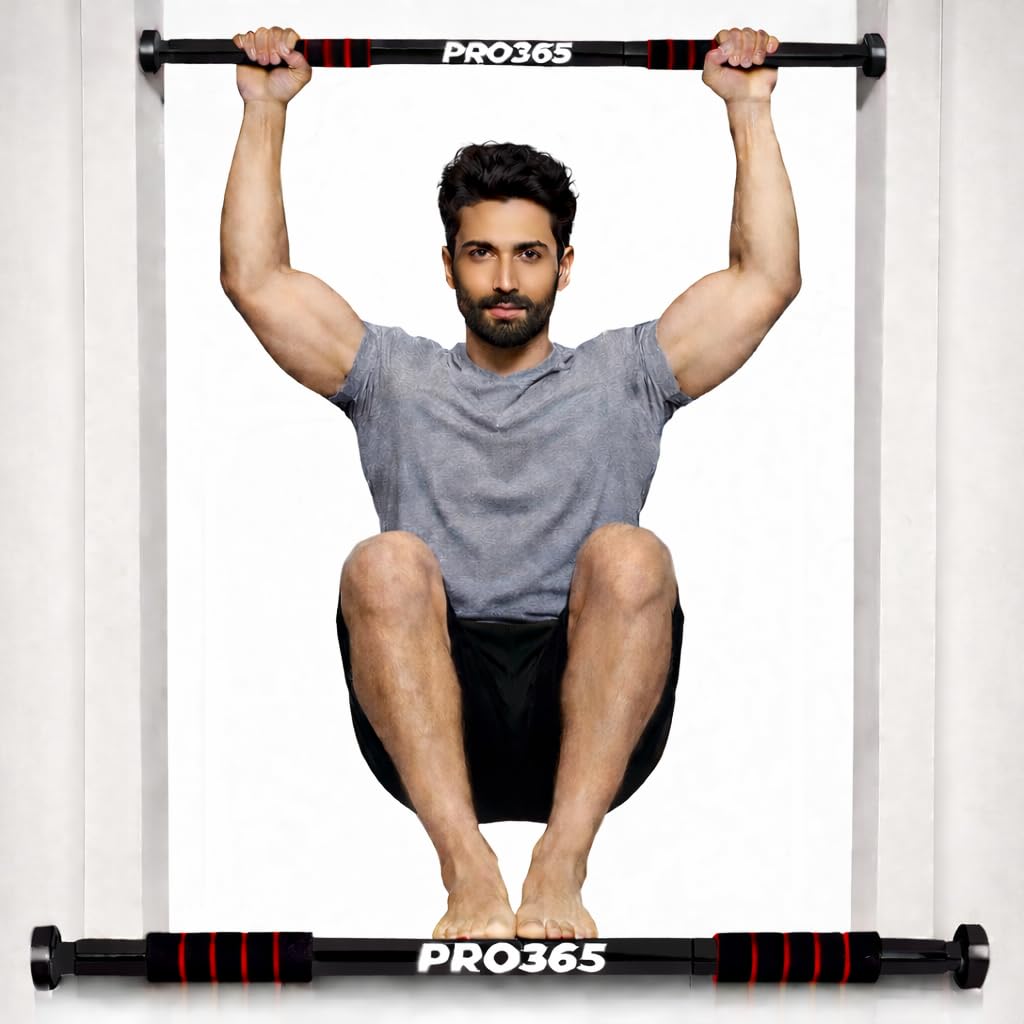 PRO365 Permanent Drill Free Pull Up Bar for Family | No Screws Required | Tightening Key Included | Chin-Up Bar with Non-Slip Foam Grips Premium Suction Cups | Heavy Duty Steel Body | Fits Doorways 60–100 cm | 110 KG | 1 Year Warranty