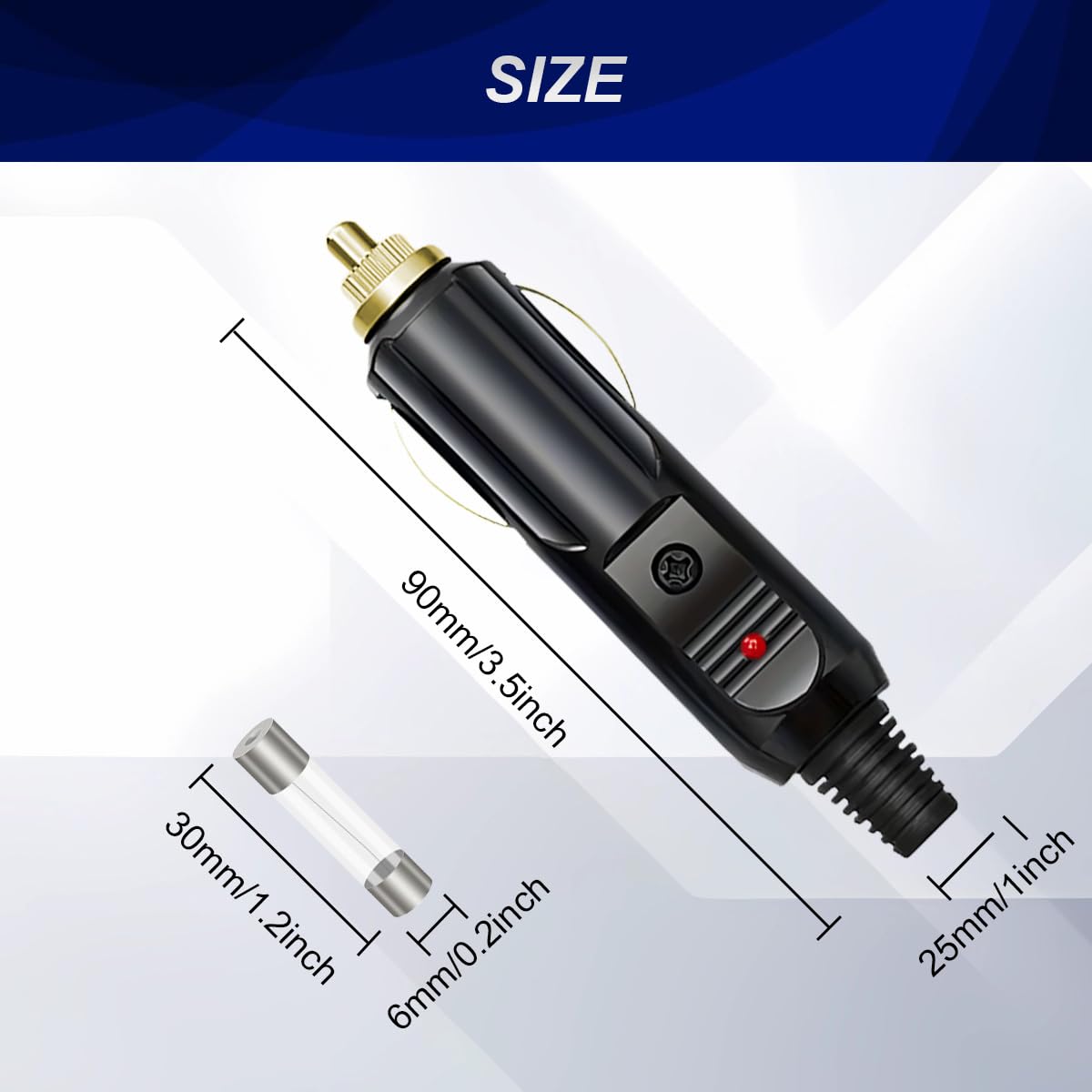 Xiatiaosann 5 piezas 12V/24V 20A Enchufe macho para encendedor de cigarrillos Enchufe auxiliar con luz LED roja Conector de reemplazo para motocicleta/coche con 5 piezas fusible, destornillador