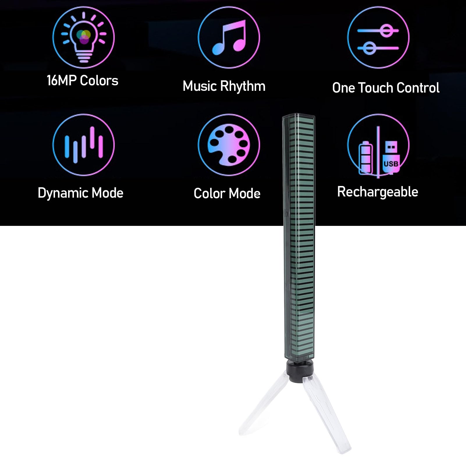 Vikye RGB Light Bar, Rechargeable Sound Control LED Light Bar for Room, 16MP Colors, 8 Control Modes, Dynamic Music Sync Mode with Tripod