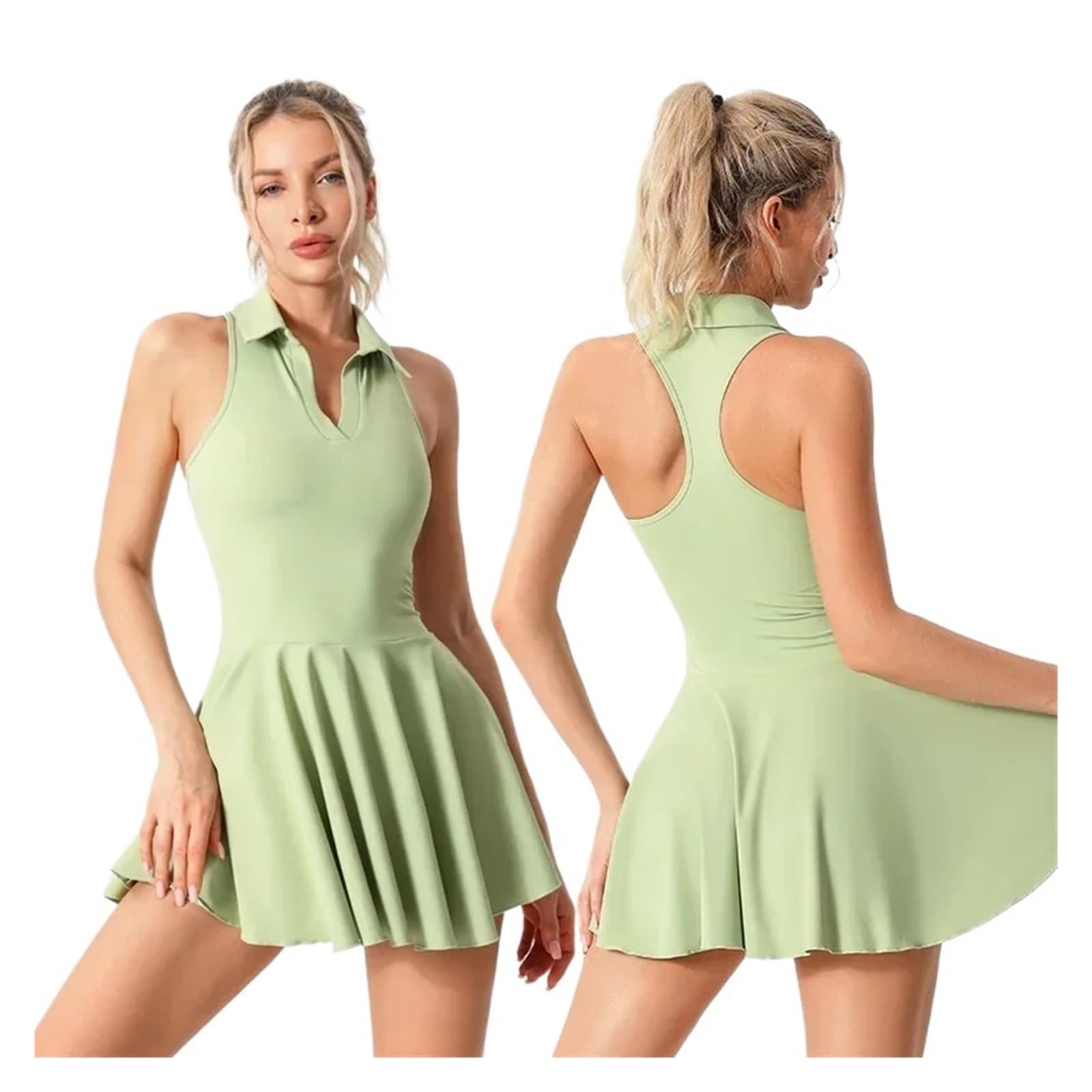Robe avec Short Intégré Jupe de Tennis for Femme, Jupe de Golf avec Poches, séchage Rapide, en Nylon Souple, Short de Fitness(Grey,L)