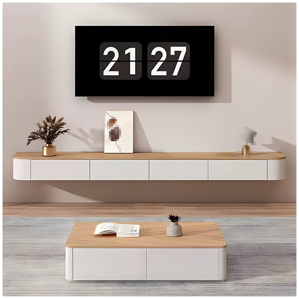 140 cm lang TV-Schrank hängend Holzfarben,Fernsehschrank mit 2 Schubladen und 1 Klappen Türen, an der Wand befestigte Holz-Medienkonsole, TV Lowboard mit Kabelmanagement