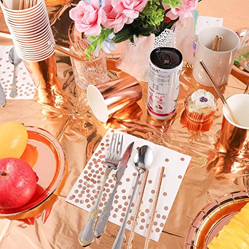 KAHEIGN 146Pcs Rose Gold Party Servies, Wegwerp Folie Papier Borden Servetten Cups Rietjes voor Bruiloften, Verjaardag… - Image 8