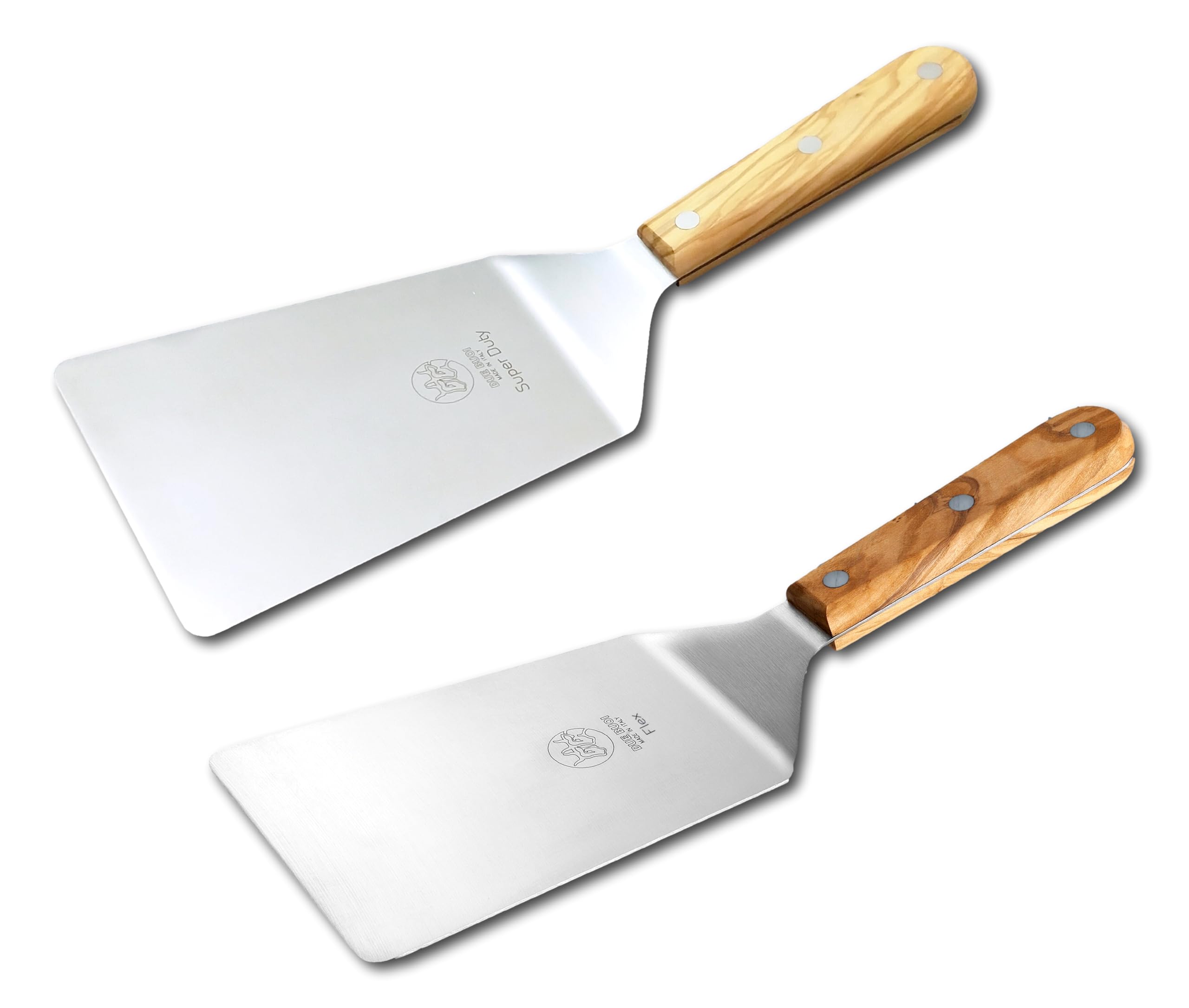 DUE BUOI Juego de espátula ancha y flexible y mango de madera de olivo