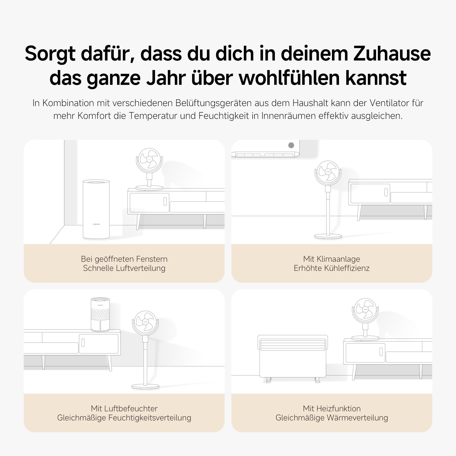 XIAOMI Smart Standing Air Circulation Fan 1440m³/h 3D-Luftverteilung 2-in-1 Ausziehbarer Standfuß 27,9dB(A) App-Steuerung Weiß