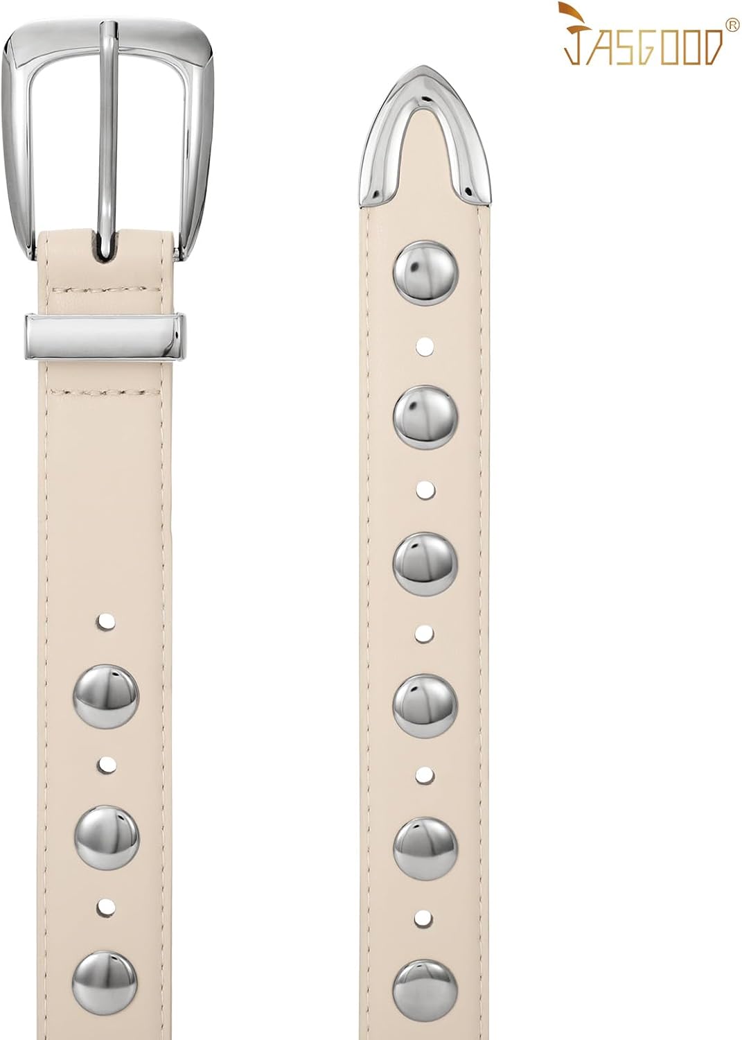 JASGOOD Women Leather Belt Fashion Studded Belt Ladies Punk Belt Vintage Leather Belt for Jeans Dress - Image 2