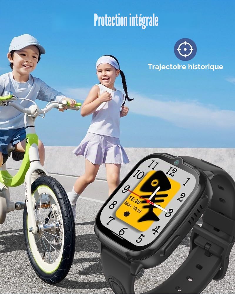 Montre intelligente 4G pour enfants avec traqueur GPS et appel vidéo – Écran tactile HD de 1,8", SOS, suivi d'itinéraire, chat vocal et texte, étanchéité IPX7, mode école, montre intelligente