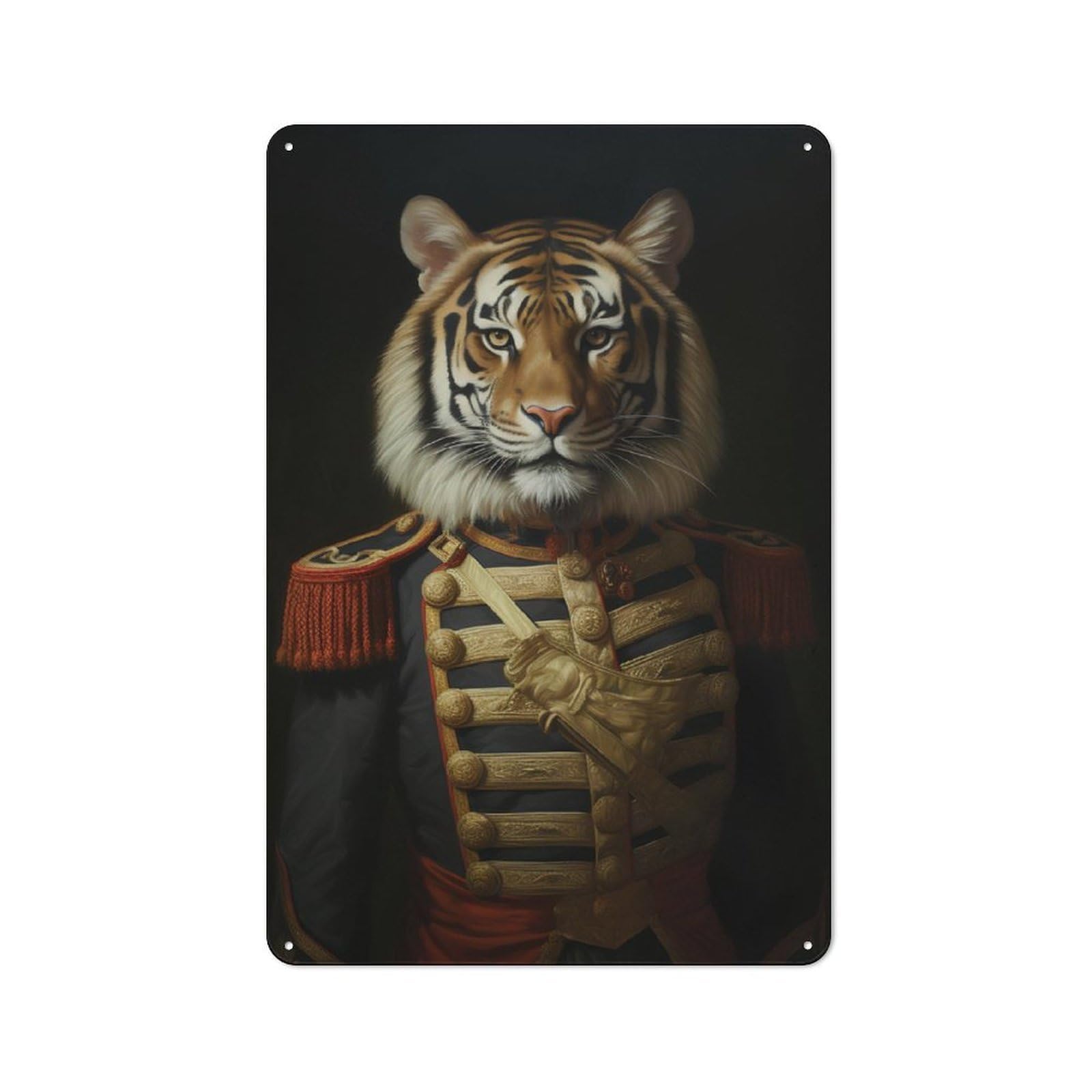 Tiger Animal Dressed King Clean Industrial Metal Wall Decor 30x20cm, Decorative Metal Plaque for Workspace, Cafe, Hallway Or Garage