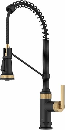 KRAUS Allyn KPF-4110BBMB - Grifo de cocina de 2 funciones de estilo comercial en latón cepillado sin manchas/negro mate, KPF-4110BBMB