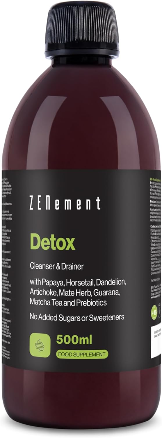 Detox with Papaya, Horsetail, Dandelion, Artichoke, Mate, Guarana, Matcha Tea and Prebiotics – Digestive Comfort – No Added Sugars or Sweeteners – 500 ml – Zenement