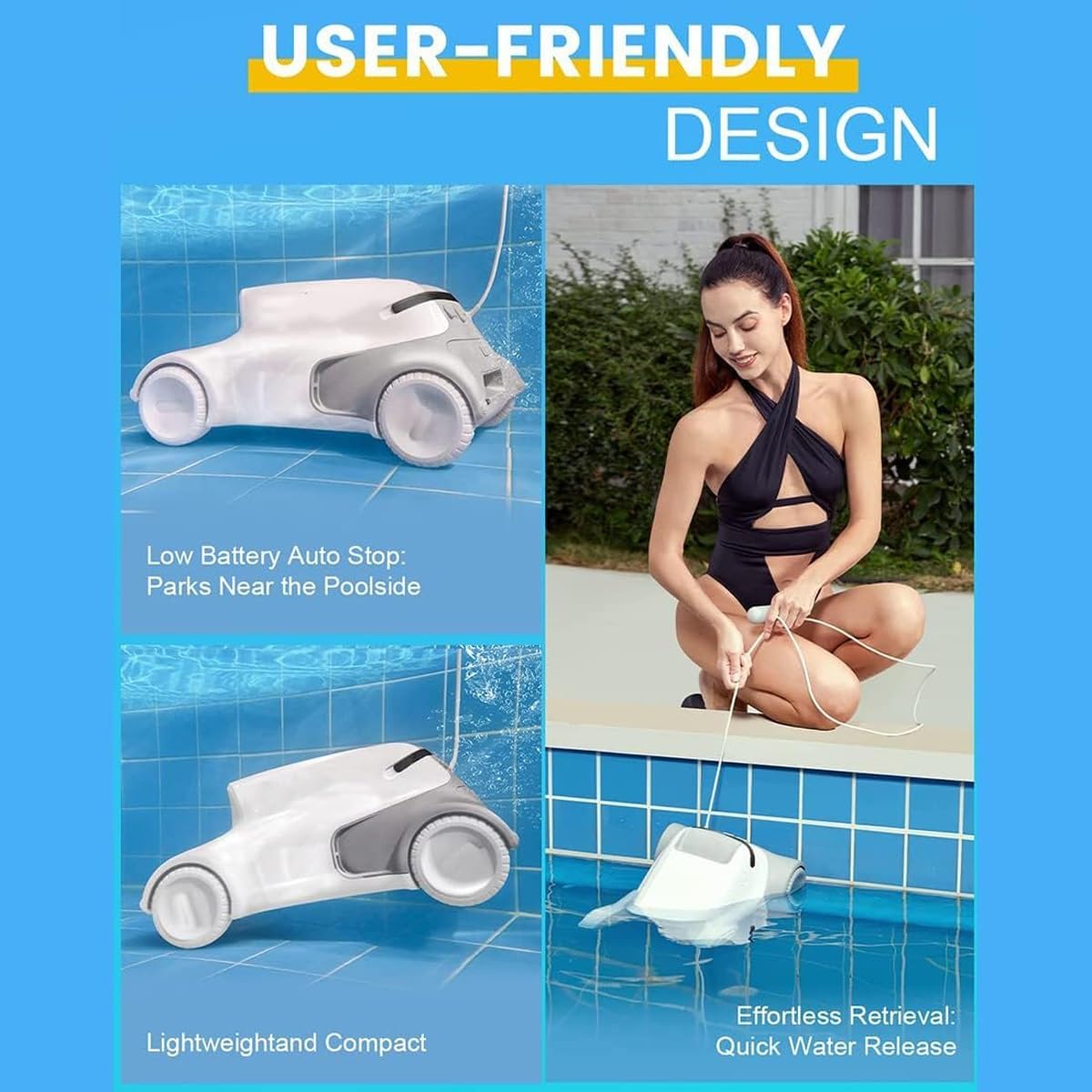 Automatic Pool Vacuum Cleaner,Cordless Remote Control Pool Robot Underwater Vacuum Cleaners,Swimming Pool Suction Machine,Lasts 4H and 150㎡,15° Climbing Slope,for Pools