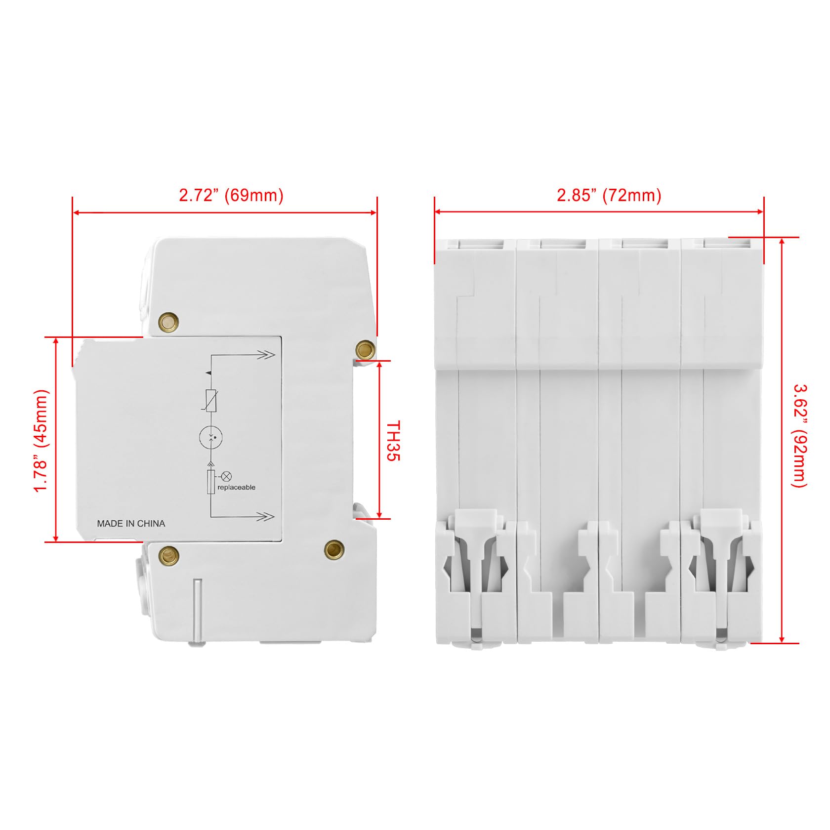 Heschen Surge Protective Device SPD, HS-20RT-C, 4P 350VAC 20KA, Built-in replaceable over current fuse, Low-Voltage Arrester - Image 2