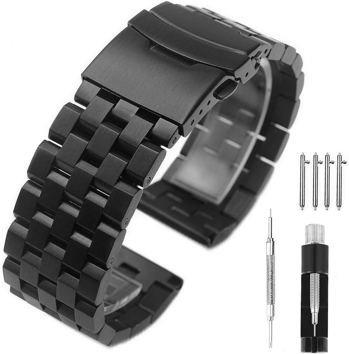 Brushed 18mm 20mm 22mm 24mm 26mm Stainless Steel Watch Band, Solid Quick Release Watch Bracelet Strap Double Locking Clasp Replacement Strap Silver Black Blue for Men Women