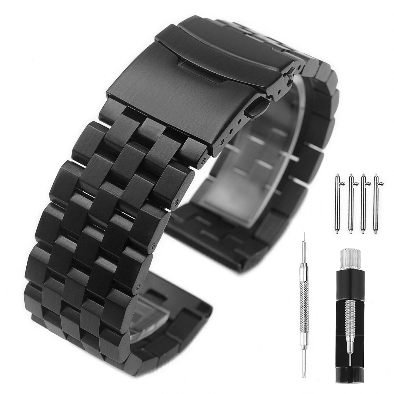 Brushed 18mm 20mm 22mm 24mm 26mm Stainless Steel Watch Band, Solid Quick Release Watch Bracelet Strap Double Locking Clasp Replacement Strap Silver Black Blue for Men Women