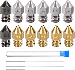 HysiPrui 3D Printer Extruder MK8 0.4mm Nozzle Kit - Included 2pcs Hardened Steel + 5pcs Stainless Steel + 5pcs Brass + 5pcs Cleaning Needles + 1pcs Storage Tube, for Elegoo Neptune 3 Pro/Plus/Max