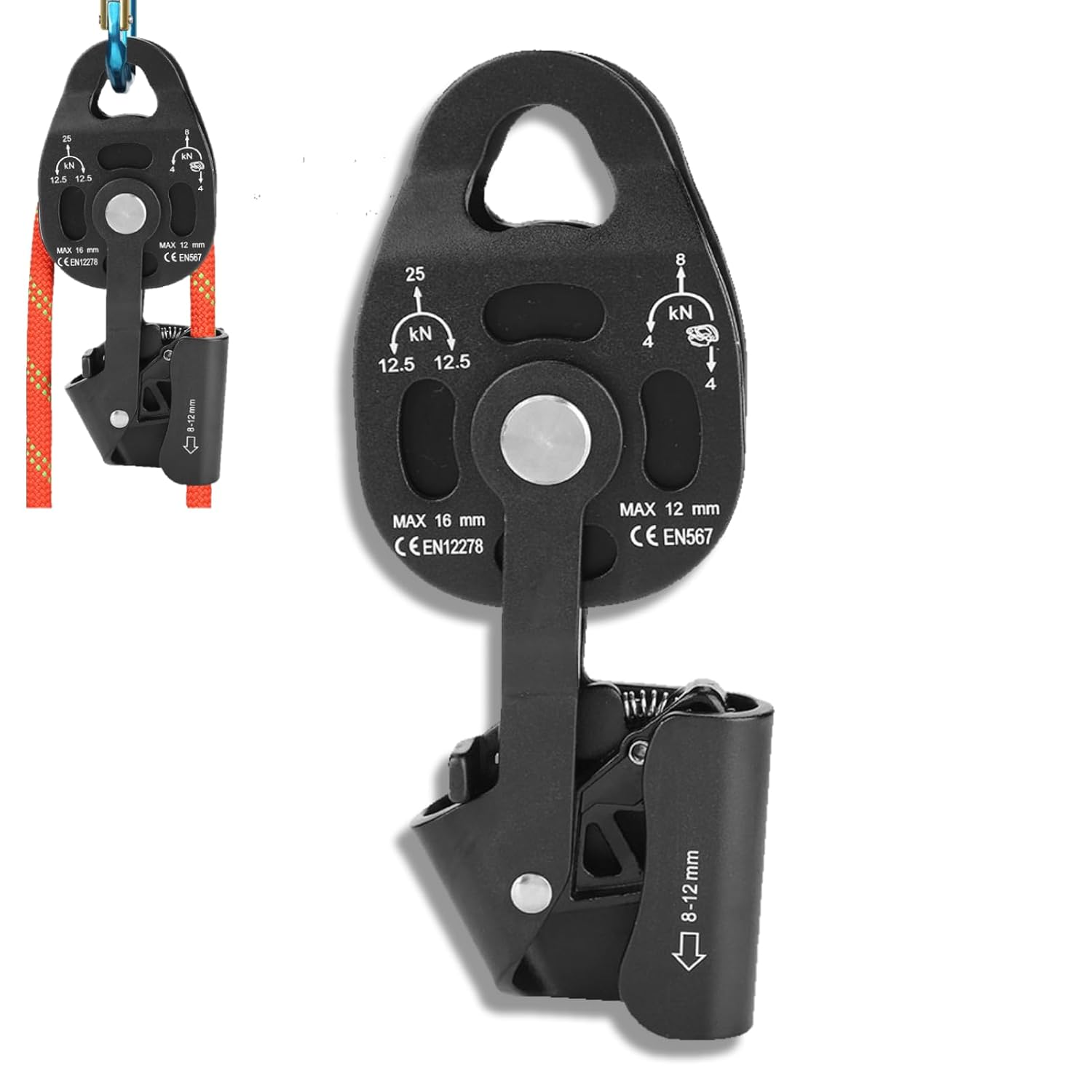 Single Swivel Pulley, 19.5x7.5cm/7.7x3.0in Rescue Single Swivel Rope Pulley Block High Strength Climbing Safety Equipment for Heavy Objects Transport