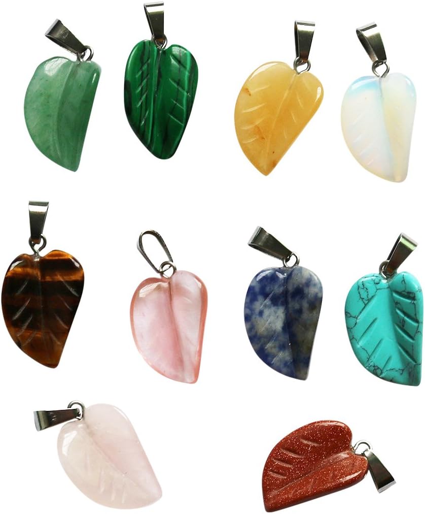 Nature Stone Leaf Pendant Beads for Jewelry Carved Crystal