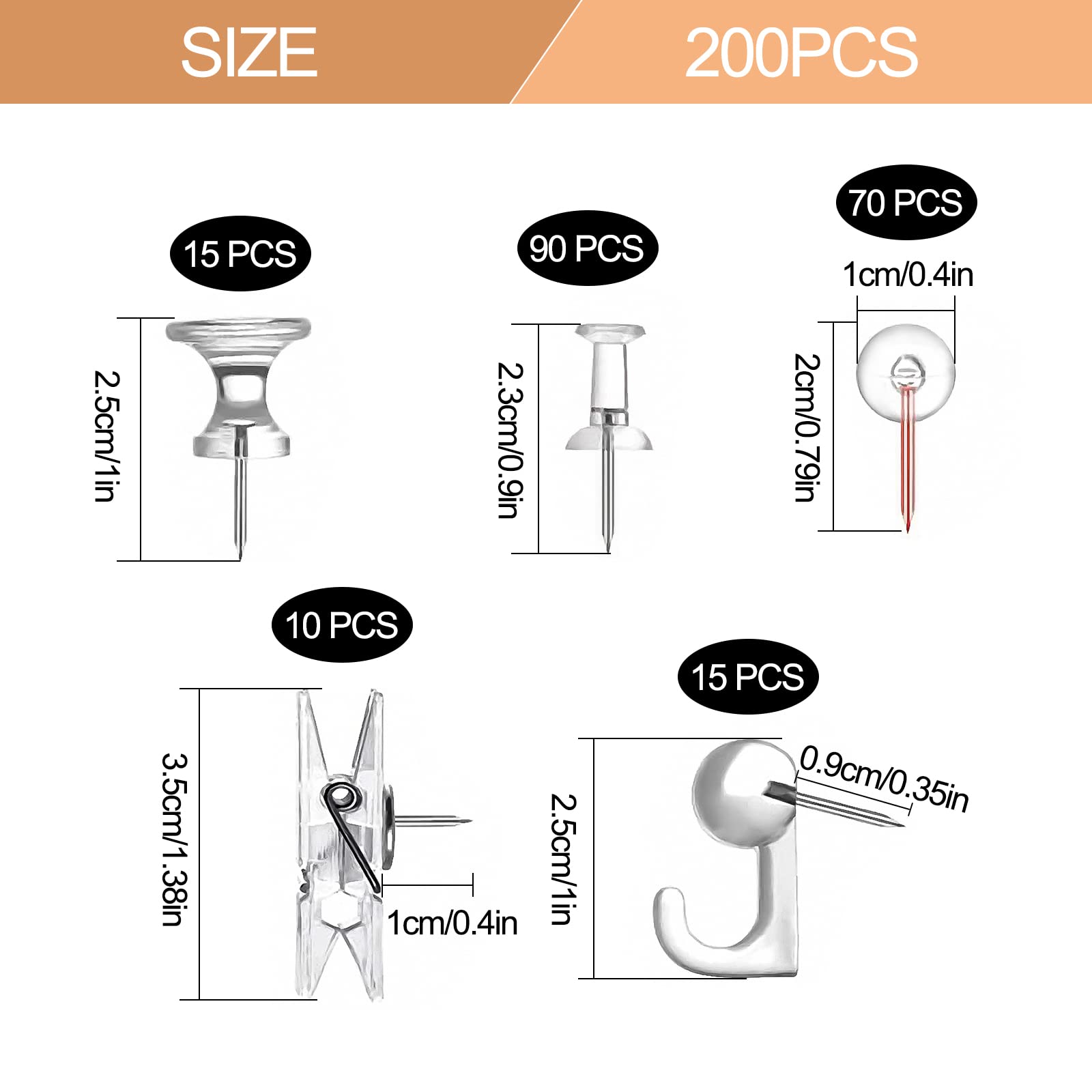 200 Puntine Da Disegno Trasparenti - Spilli Per Lavagna Con Scatola - Foto 4