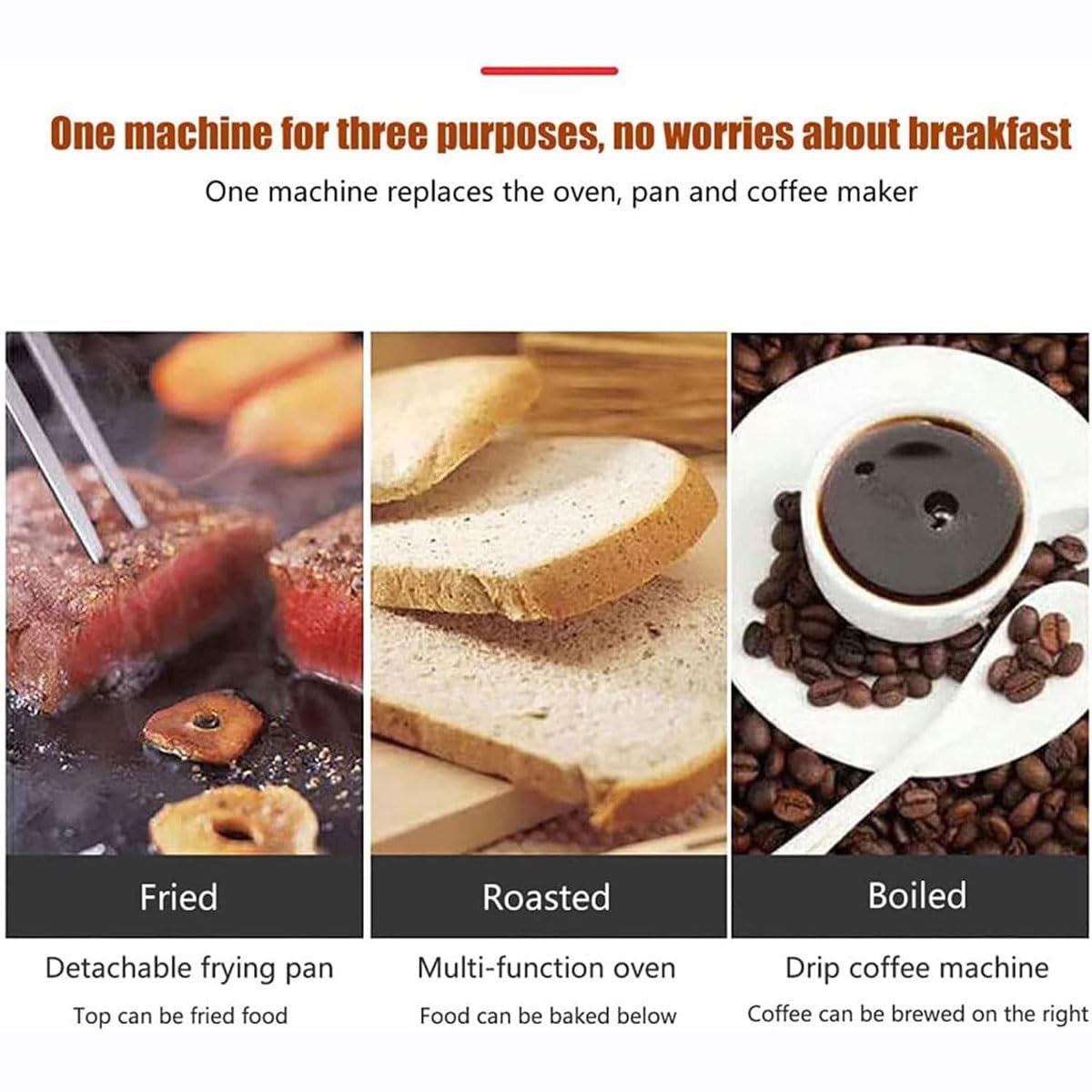Macchina per la colazione elettrica, stazione per la colazione 3 in 1 con pentola da 1,2 l, area di cottura di grande capacità da 9 l e macchina per il caffè, controllo della temperatura da 100 a 23