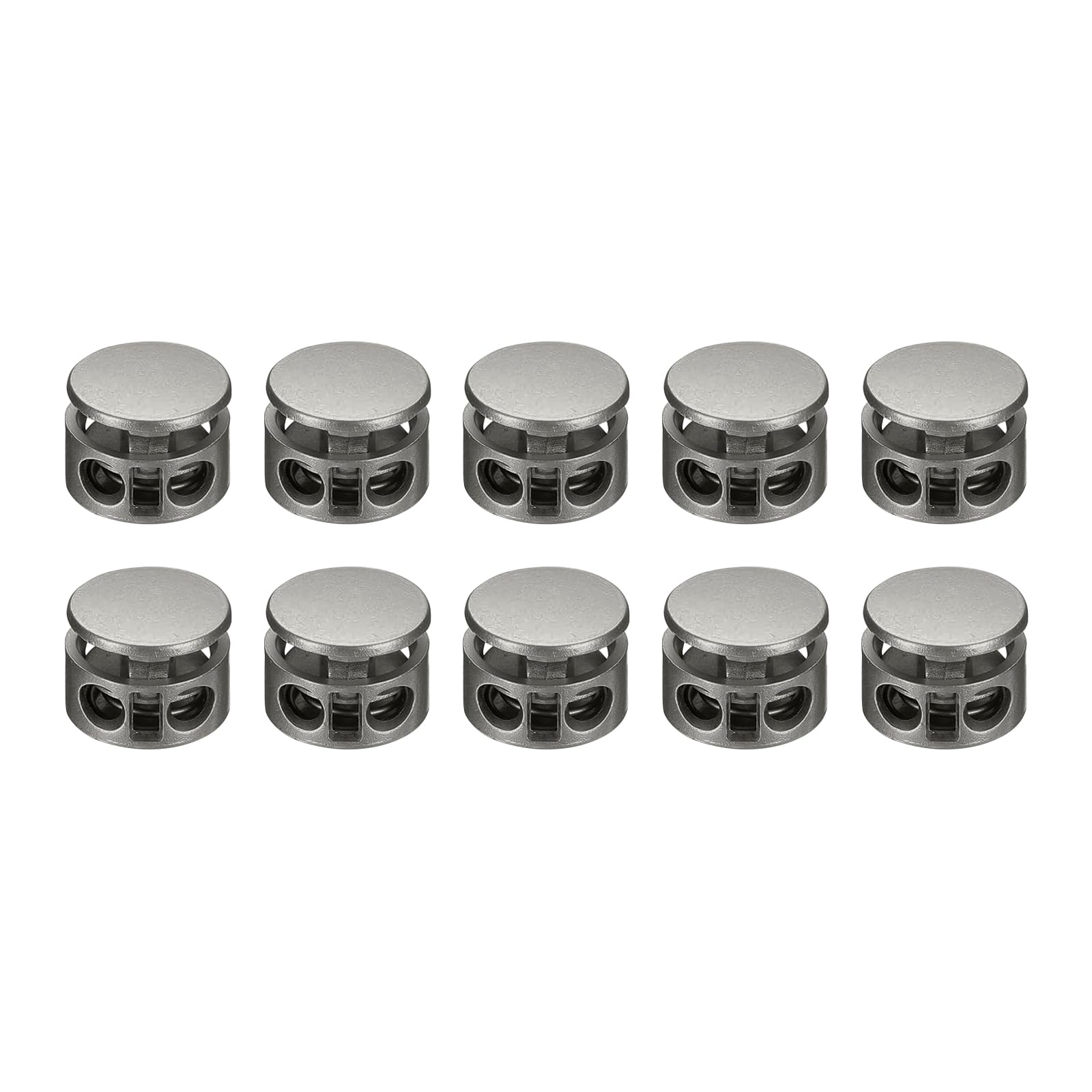 Unifizz 10 Pcs Double Hole Cord Locks, Round Metal Spring Toggle Stoppers for Drawstring, Shoelaces, Hoodie Strings, Coat Cords, Bags and Sewing Crafts, Pearl Nickel