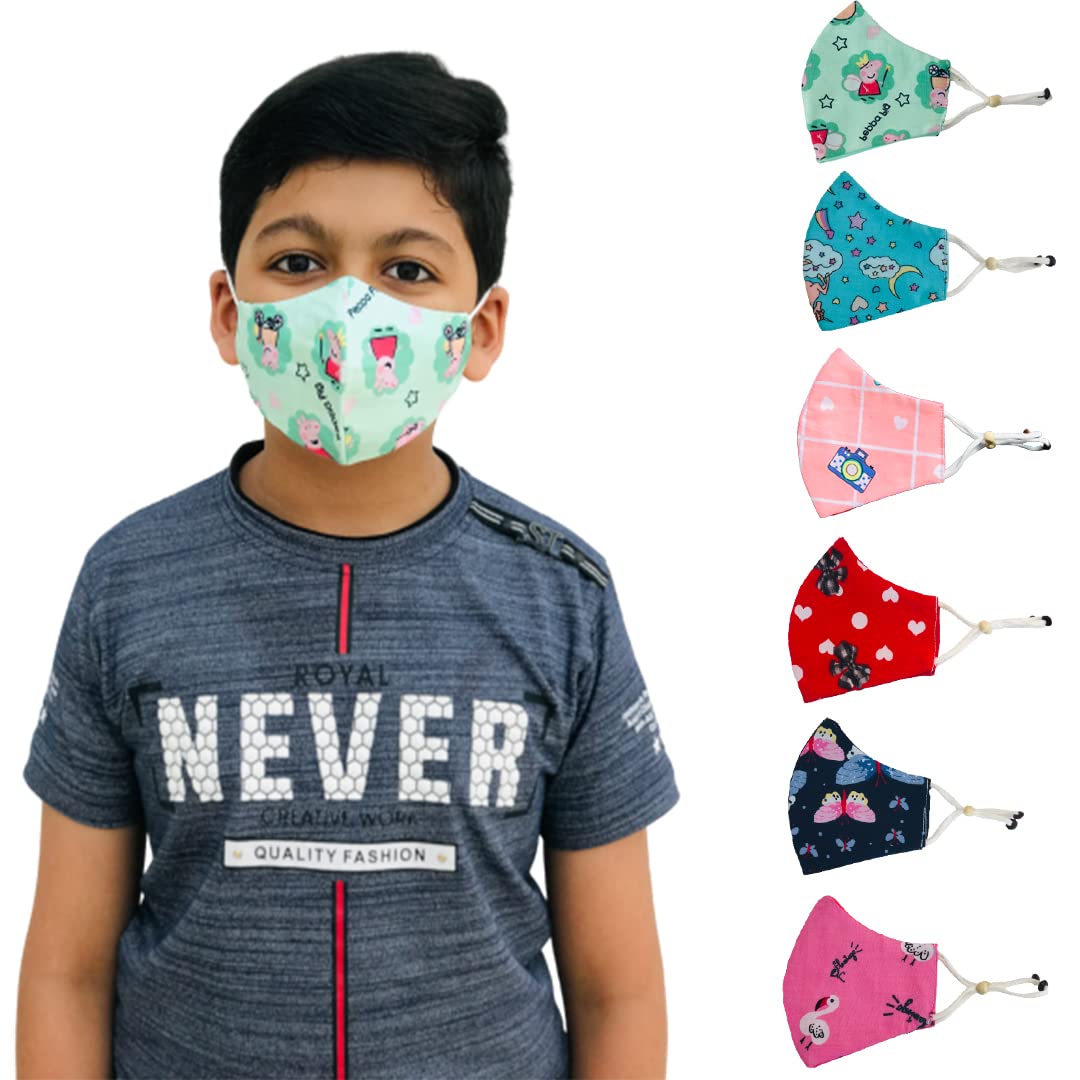 NewBR 3 Layer Pure Cotton Kids Face Mask With Adjustor – Reusable & washable Cotton Kids Mask For 7-12 Years Old Boys & Girls – Designer Mask For Children Pack of 3 or 6-image-12