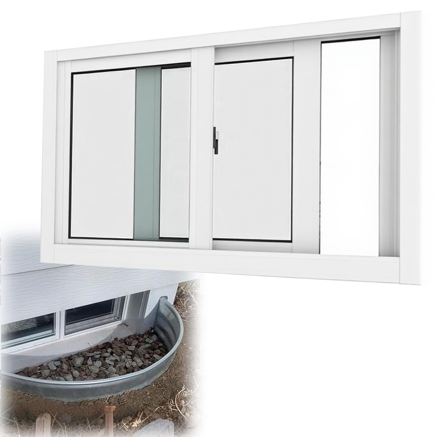 Aluminiowe okna przesuwne do szop i łazienek – zamiennik szkła hartowanego, rozmiar 76 x 48 cm, idealne do kurników, do makijażu domu i stylowe (białe)