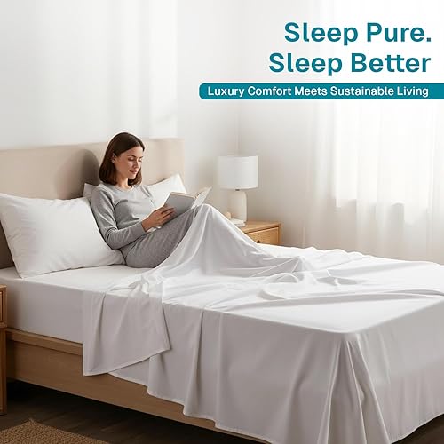Miniatura 9 de Fabdreams - Juego de sábanas de algodón 100% orgánico, tejido de percal, 4 piezas, 300 hilos, certificado GOTS, transpirable, fresco, acabado de