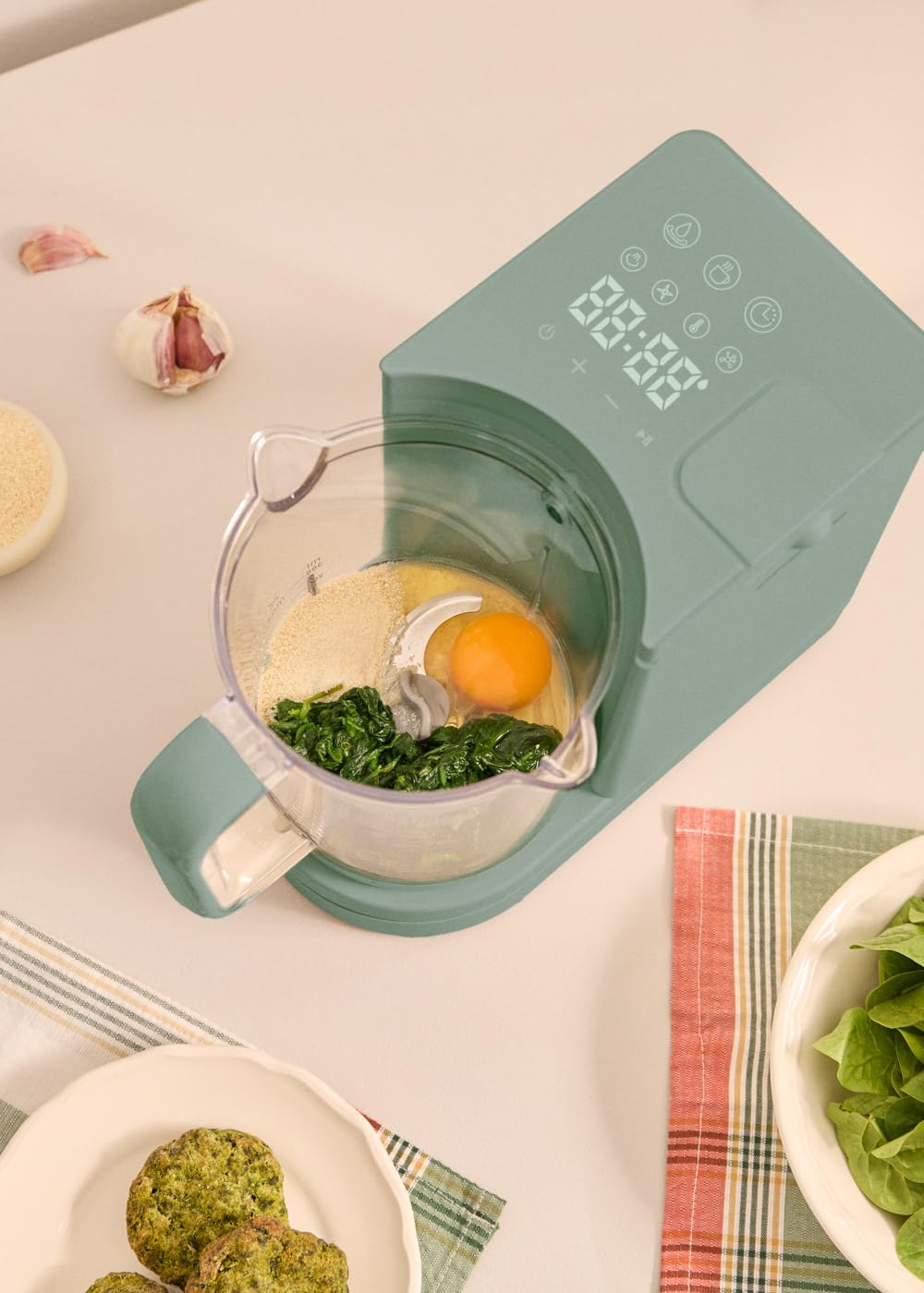 CREATE/BABY CHEFBOT/Multifunktionaler Sterilisator und Küchenroboter für Babys Salbeigrün/BPA-frei, 6 Funktionen, programmierbar, doppelte Höhe für Babyflaschen, 700W