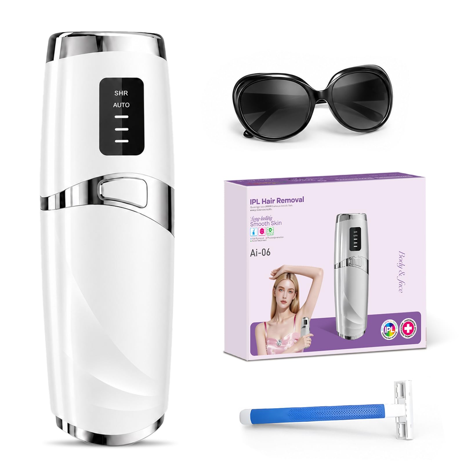 Depiladora Laser con Función de Refrigeración, Depiladora Luz Pulsada con 5 Niveles de Energía, para Mujer y Hombre, Bikini, Axilas, Cara