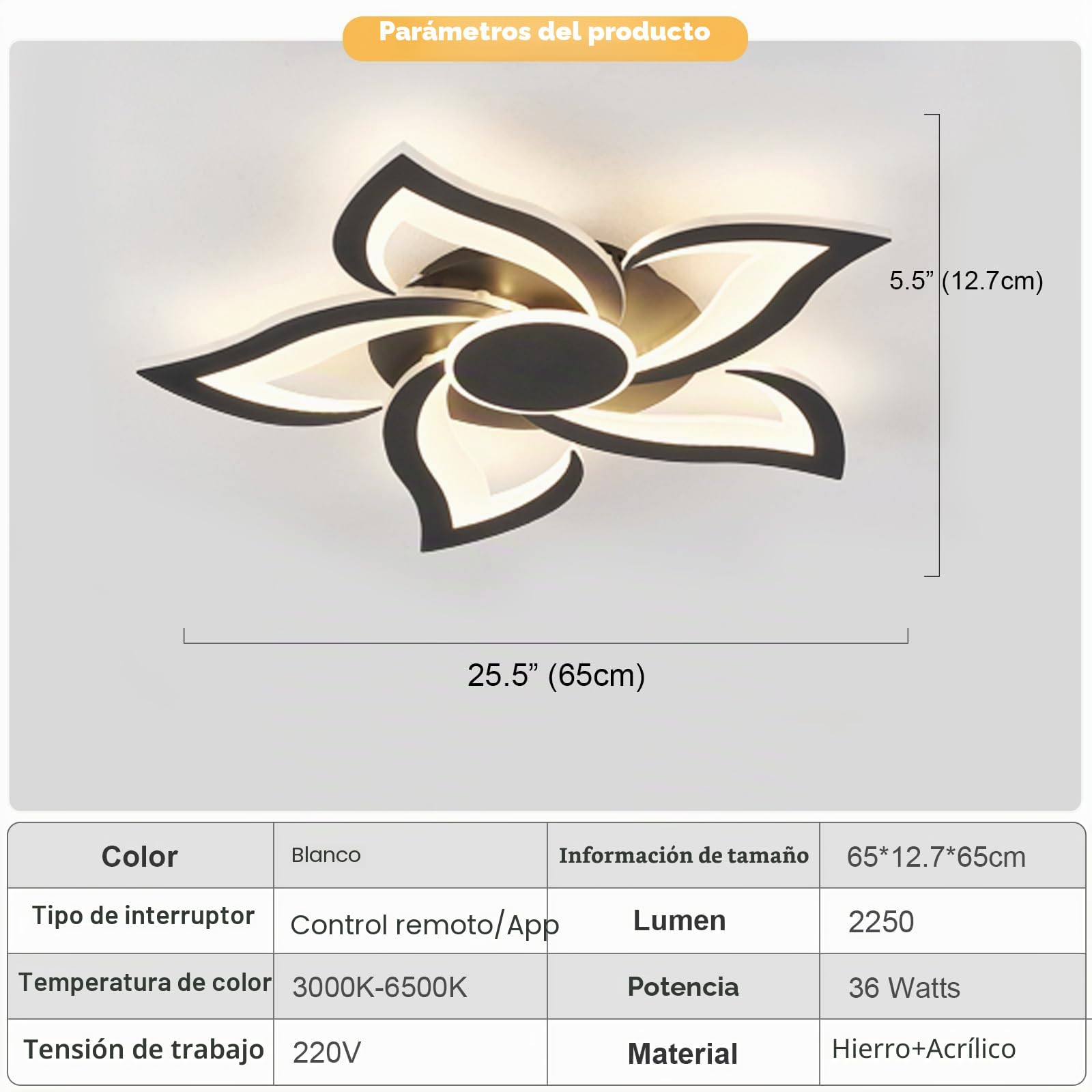 Flor Lampara Techo Con Mando A Distancia APP, LED Regulable 3000K-6000K Plafones De Techo, 36W Moderna Luces Techo Con Temporizador Para Dormitorio Cocina Sala De Estar Oficina