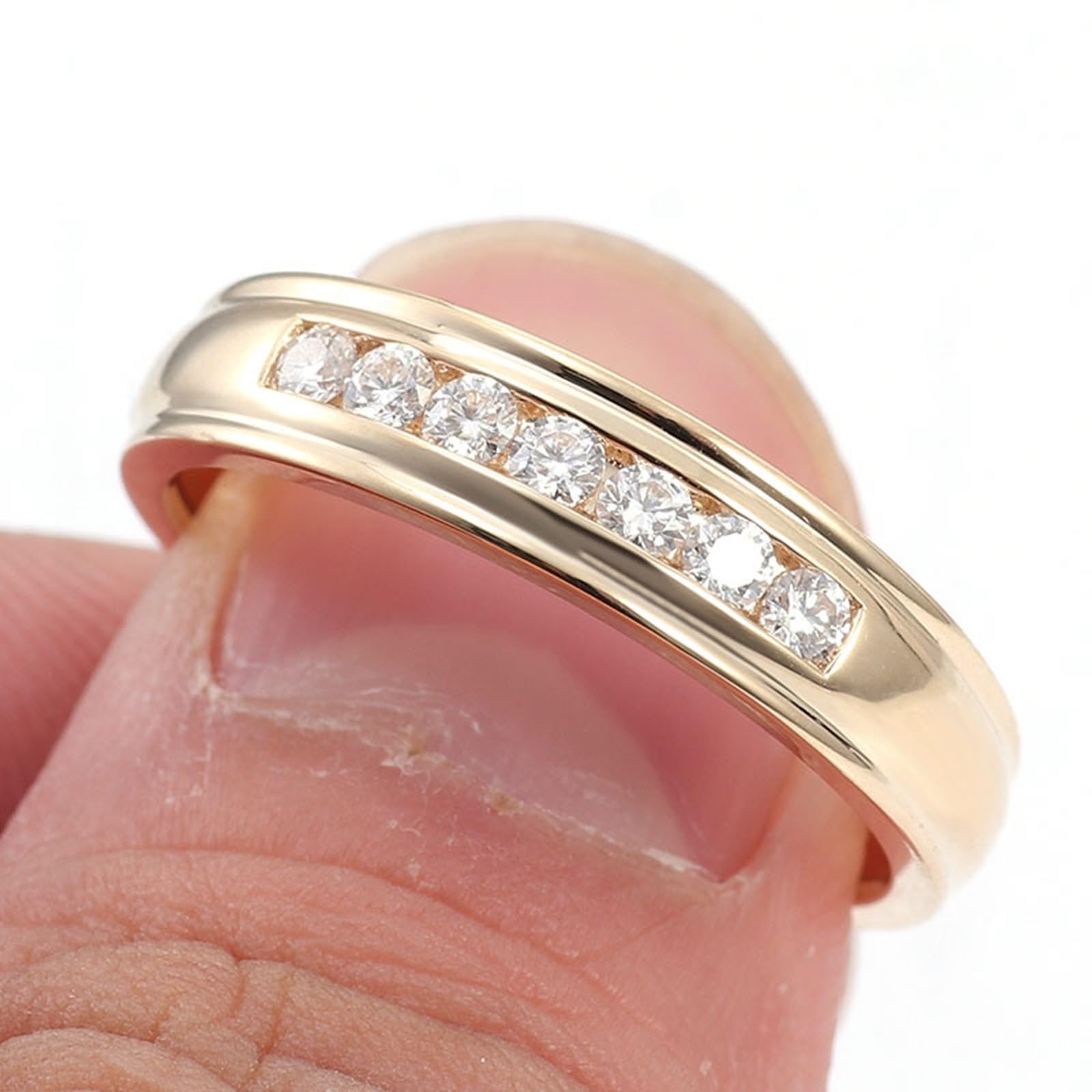 Anillo de oro amarillo para mujer, Moissanite, anillo de compromiso, oro auténtico 375/585/750, anillo de boda de media eternidad, 9 K/14 K/18 K, oro con grabado para mujeres
